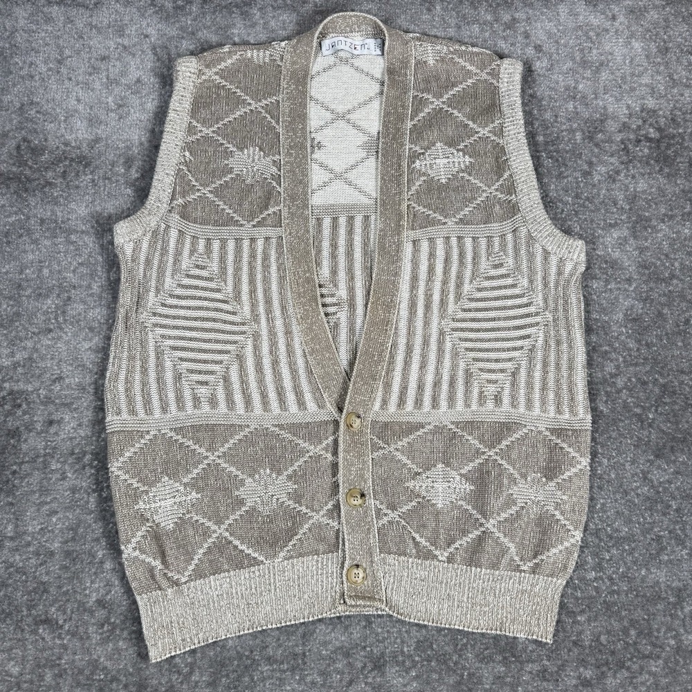 VTG‎ Jantzen Sweater Cardigan Men's Medium Beige Geometric Eclectic Grandpa